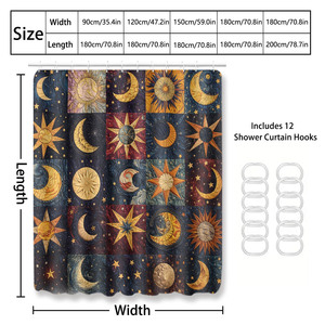 Rideau de douche imperméable personnalisé imprimé pour salle de bain, en polyester imperméable avec crochets - Product Image 4