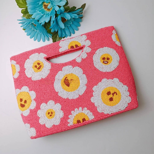 Bolso de mano para mujer con diseño de flores con cuentas Rosas y amarillas, bolso de noche elegante hecho a mano con bordado Floral - Product Image 1