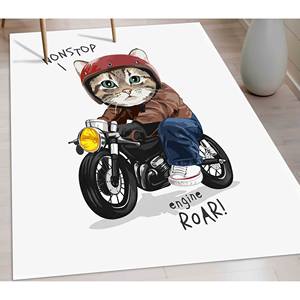 Cat Motorcycle Round <b>Rug</b>: Anti-Slip Accent Carpet,<b>Chenille</b> <b>Rug</b> - Product Image 5