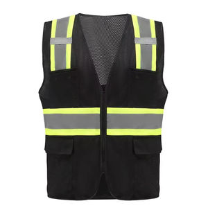 Gilet de sécurité personnalisé avec logo, bicolore, haute visibilité, fermeture éclair sur le devant, maille respirante, gilet noir avec poches, gilet de sécurité en maille pour homme - Product Image 1