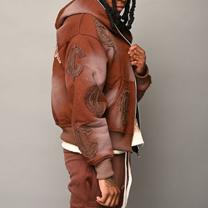 Ensemble survêtement deux pièces pour homme personnalisé OEM, lourd, avec broderie délavée, pantalon de survêtement et sweat à capuche avec strass délavé à l'acide - Product Image 5