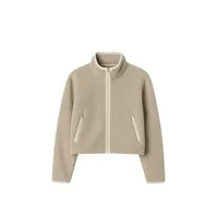 Veste en polaire micro-coupe courte tendance couleur crème avec fermeture éclair intégrale
