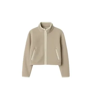 Trendy Cream Cropped <b>Micro</b> <b>Fleece</b> Full Zip <b>Fleece</b> <b>Jacket</b> - Product Image 1