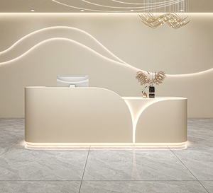 High Gloss MDF <b>Reception</b> <b>Counter</b> Table Modern Custom LED Welcome Desk Clinic Supermarket Service <b>Counter</b> - Product Image 2