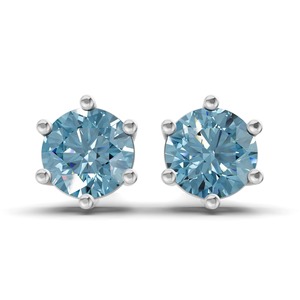 Icy <b>Blue</b> Six Prong Round Lab Grown Diamond <b>Stud</b> <b>Earrings</b> 1 Ct Tw VS Clarity 14K Solid Gold Fancy Color Cool Sparkle For Her - Product Image 2