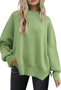 <b>WOMEN</b> BATWING SLEEVE <b>CHRISTMAS</b> SWEATER OVERSIZED TRENDY CREWNECK SIDE SLIT KNIT PULLOVER FALL CASUAL LOOSE <b>JUMPER</b> TOP - Product Image 5