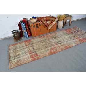 3.1x8.8 ft <b>Runner</b> Turkish Vintage Rug, <b>Red</b> Striped Wool Rug - Product Image 2