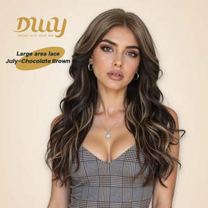 DWY 136 Free Part Glueless Synthetic Lace Front <b>Wig</b> Long-Length Curly for Ombre Brown with Transparent Lace Highlights New July - Product Image 5
