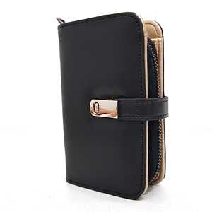 Portefeuille porte-cartes en cuir à rabat magnétique pour femme Modèle CHD-1001 Style classique avec fermeture ouverte Caractéristiques RFID noires courtes - Product Image 1