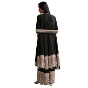 Conjunto de Anarkali con borde impreso negro con Palazzo y Dupatta, venta al por mayor de Ropa Étnica para mujer, fábrica de ropa OEM, proveedor a granel - Product Image 5