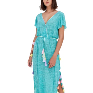 Trading-vestido de verano de Color sólido con cuello en V, informal, largo hasta el tobillo, borla, corte lateral, Sexy, complejo turístico - Product Image 1