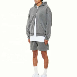 Sweat à capuche lavé vierge personnalisé de haute qualité Vintage Double fermeture éclair goutte épaule lavé à l'acide fermeture éclair jusqu'à sweats à capuche personnalisés pour hommes - Product Image 3