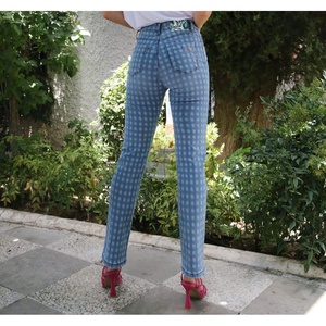 กางเกงยีนส์ดันทรงทรงขากว้างเอวยางยืดมีสีสไตล์สตรีทเอวยางยืดระบายอากาศได้มีรอยย่น - Product Image 3