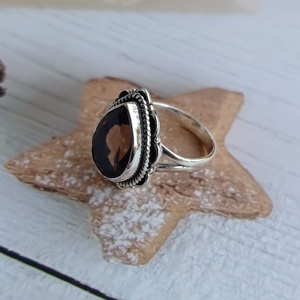 925 Sterling Silver Fine Work <b>Ring</b> with Natural Smoky <b>Quartz</b> Gemstone Classic Vintage Jewelry for Wedding Anniversary & Parties - Product Image 4