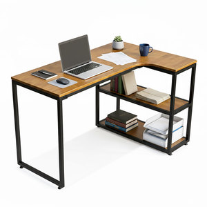 Escritorio Esquinero en Forma de L de Madera de Caucho con Estanterías Integradas 120x100cm para Oficina en Casa-CD68019 - Product Image 1