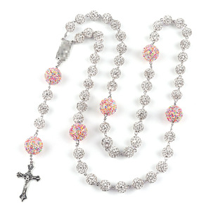 Rosario de Arcilla Polimérica Brillante con Cuentas de 10mm y Diamantes de Imitación, Diseño de Bola Disco, Rosario Católico de Nuestra Señora de Guadalupe - Product Image 6