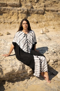 Maxi <b>Dress</b> Beach Kaftan Tye Die Black Soft Cotton Natural Waist Breathable for Women - Product Image 3