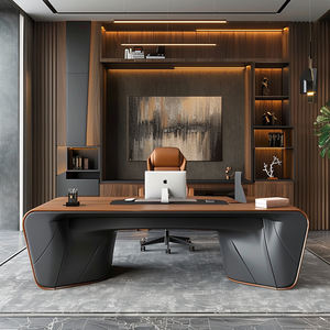 Bureau de direction moderne de luxe avec retour latéral incurvé, grand plateau en bois et base de rangement pour bureau d'entreprise - Product Image 4