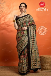 Narmada ชุดส่าหรีผ้าไหมโดลาแบบพรีเมี่ยมพร้อมชุดแต่งลายดอกสวารอฟสกี้และพิมพ์ตำแหน่งดีไซน์เนอร์ - Product Image 3