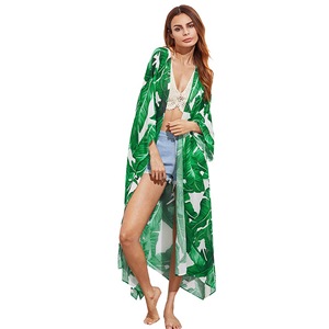 Women Chiffon Kimono Beach Cover <b>Up</b> Long Cardigan Floral Print Loose <b>Open</b> Front Casual Resort Wear Summer Blouse Tops - Product Image 4