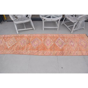 2.5x9.2 ft <b>Runner</b> Turkish Vintage <b>Rug</b>, Orange Ombr Wool <b>Rug</b> - Product Image 3