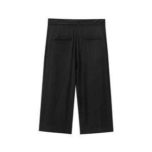 Pantalones Cortos de Mujer de Cintura Alta, Corte Holgado, Color Sólido, Tejidos, Cintura Elástica, Estilo Minimalista, Estilo Pantalón Regular, Negro - Product Image 4