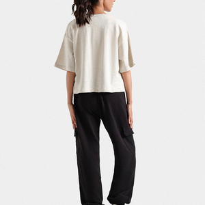 Pantalon en coton pour femme de qualité supérieure, coupe régulière, fermeture à cordon, tissu en toile, plat, respirant, séchage rapide pour l'automne - Product Image 3