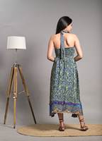Robe longue maxi indienne faite à la main en soie imprimée florale, col en V, sans manches, pour femme, formelle, naturelle, lavable et respirante