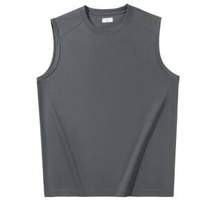 Bangladesh China Factory Price 220g <b>Mens</b> Trendy Roman Cotton Crew Neck Solid Color Loose Fit Sports <b>Vest</b> Sleeveless T Shirt - Product Image 4