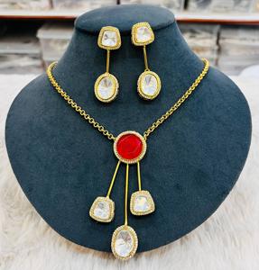 Ensemble de collier Moissanite Polki avec doublet Stone pour femmes, idéal pour la fête, ensemble de collier minimal de luxe, dernier design simple - Product Image 4