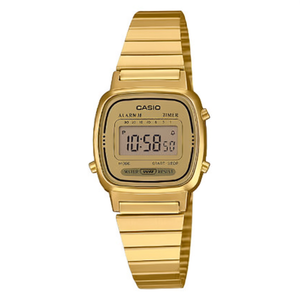COLLECTION LA 670WEGA 9EF Montre vintage carrée en acier inoxydable doré avec affichage numérique, mouvement à quartz, lumineuse, pour affaires et sport - Product Image 3