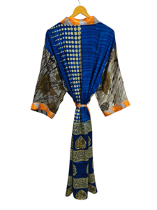 Patchwork Kimono Robe Bikini Cover Up Night Wear Long Robe, Kimono Sari en soie recyclée vintage indien fait à la main, - Product Image 4