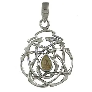 Joyería Religiosa de Plata 925 para Mujer con Colgante de Nudo Celta Hecho a Mano, Colgante con Dije de Piedra Preciosa de Oro Rosa y Ámbar - Product Image 1