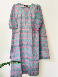 Tangerine Flora Tiered Suit Set Indian Fashion Styling High End Quality <b>Kurti</b> and Pants From Indian Manufacturer - Product Image 5