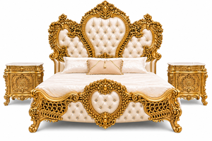 Juego de cama de lujo estilo persa con hojas doradas talladas en madera, tamaño King Americano, juego de muebles de dormitorio de madera de alta gama, cama tallada de alta gama, fabricado en EE. UU. - Product Image 2