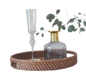 Plateau rond en rotin tissé à la main pour rangement décoratif pour cuisine salon chambre à coucher-bijoux objets fruits plus paniers de rangement - Product Image 3