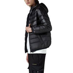 High Quality Black Hooded Puffer <b>Jacket</b> for <b>Men</b> High Street <b>Canvas</b> Waterproof Winter with Front Logo - Product Image 2