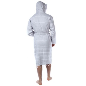 Peignoir turc unisexe décontracté de luxe en tissu Pestemal 100% coton à capuche, motif rayé, grande taille, élégant, séchage rapide, respirant - Product Image 3