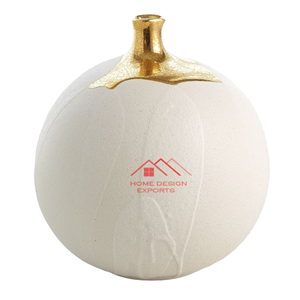Florero Moderno con Acabado Blanco y Dorado para Decoración de Bodas, Centro de Mesa, Florero Decorativo, Maceta - Product Image 1