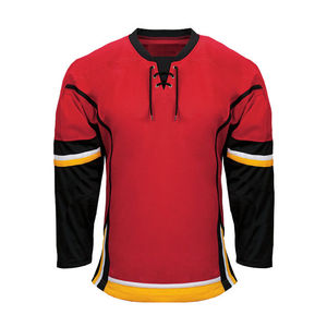 Maillot de hockey sur glace personnalisé rouge et noir, manches longues, sublimé, en polyester anti-humidité, uniforme d'équipe pour homme, coupe classique - Product Image 2