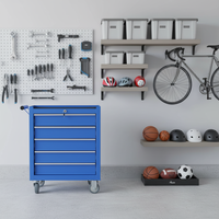 Chariot à outils mobile industriel à 5 tiroirs avec verrouillage, chariot de rangement robuste en acier pour garage, couleur personnalisée OEM ODM