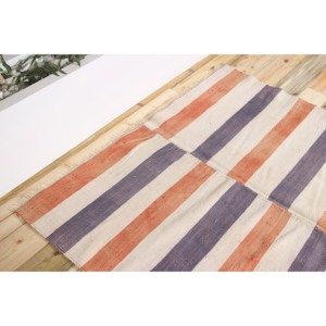Tapis turc traditionnel en laine 4,9x7,6 pieds, écologique, patchwork orange, kilim rayé avec envers en latex - Product Image 5