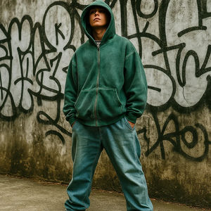 Sudadera con capucha de forro polar grueso de 500 g/m² para invierno 2026, estilo urbano, oversize, lisa, de algodón, con efecto desgastado y lavado ácido, con logotipo personalizado - Product Image 4