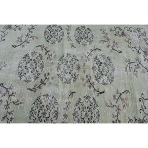 Alfombra de lana de retazos verde clásica, 5,1x7,8 pies, área grande, diseño Aubusson turco para sala de estar o pasillo, respaldo de látex - Product Image 5