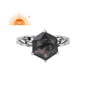 Latest Designer Oxidized Sterling Silver Natural Green <b>Moss</b> <b>Agate</b> Gemstone Twisted <b>Ring</b> Jewelry Manufacturer - Product Image 1