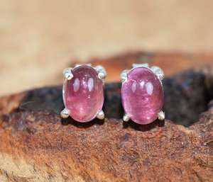 Pink Tourmnaline 925 Sterling Silver Stud Earring Customized Natural Gemstone Vintage <b>Wedding</b> Engagement Gift - Product Image 1