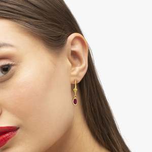 14K Yellow Gold Oval Ruby Lever-<b>back</b> <b>Drop</b> Earrings 1.20ct Fashionable Style - Product Image 2