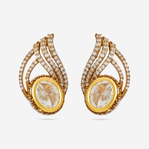 Zinc Alloy Kundan <b>Earrings</b> with Pearl and Bezel Setting Trendy <b>Wings</b> Design for Wedding and Party - Product Image 1