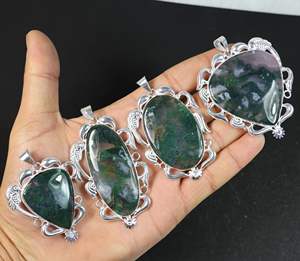 Magnifique pendentif en agate verte mousse, bijou de créateur, vente en gros pour la revente au détail - Product Image 4