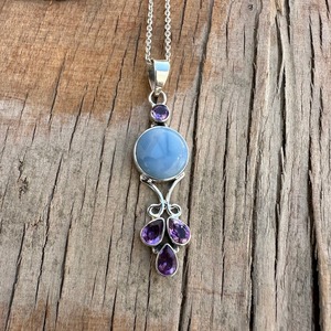 Larimar bijoux en pierres précieuses pour femmes argent Boho Style pendentif bijoux 925 en argent Sterling tendance pendentif fait main cadeau pour maman - Product Image 2